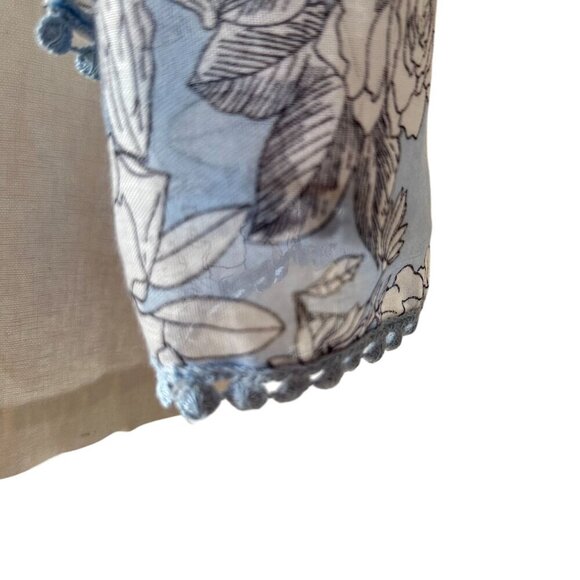 Floral Blue White Oblong Scarf Lace Trim Lightweight Long Wrap Hijab Bloomcore - Picture 5 of 13